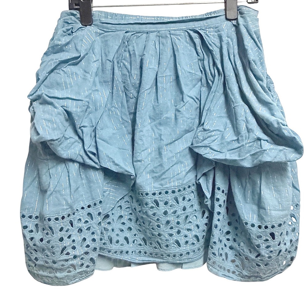 BCBGMAXAZRIA Runway Bubble Skirt Eyelet Blue Mini Silk Cotton S